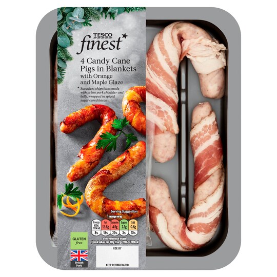 Tesco Finest 4 Candy Cane Pigs In Blanket 288G Tesco Groceries