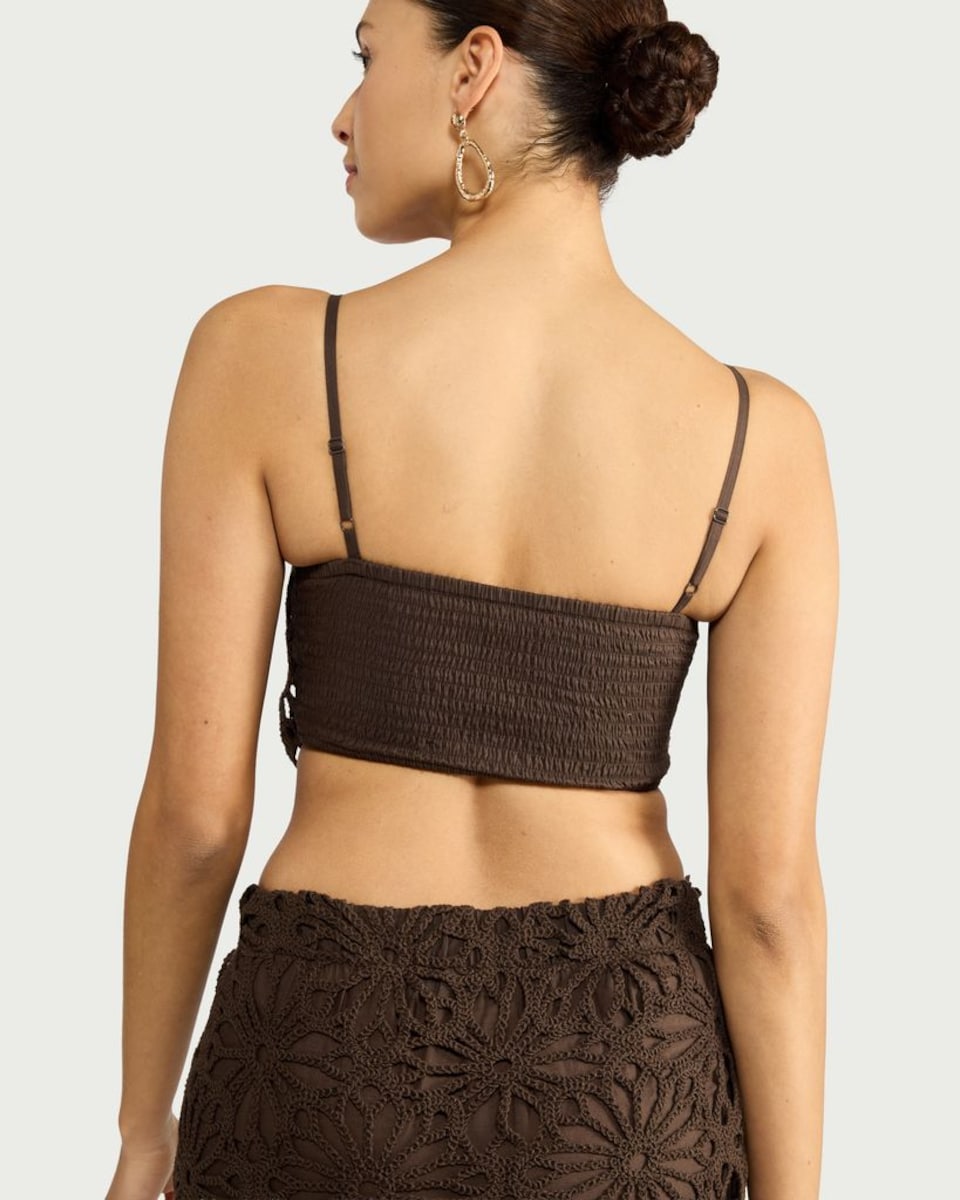 image 1 of F&F Crochet Look Co-ord Beach Crop Top in Brown