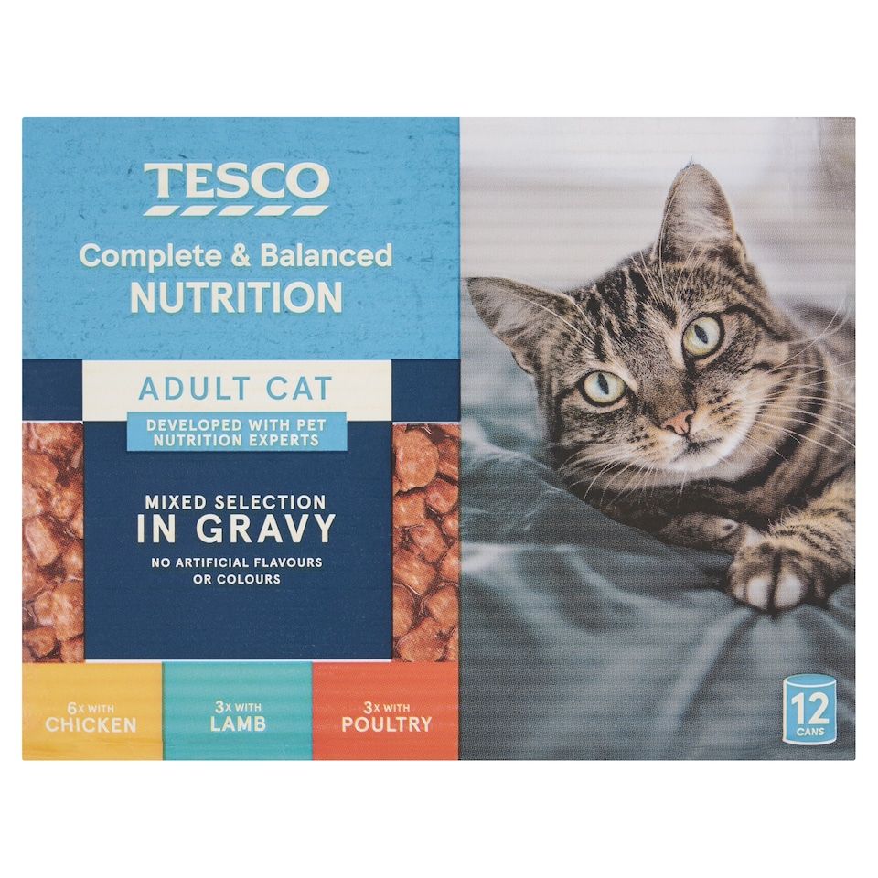 Tesco Adult Cat Food Mixed Selection In Gravy 12X400g