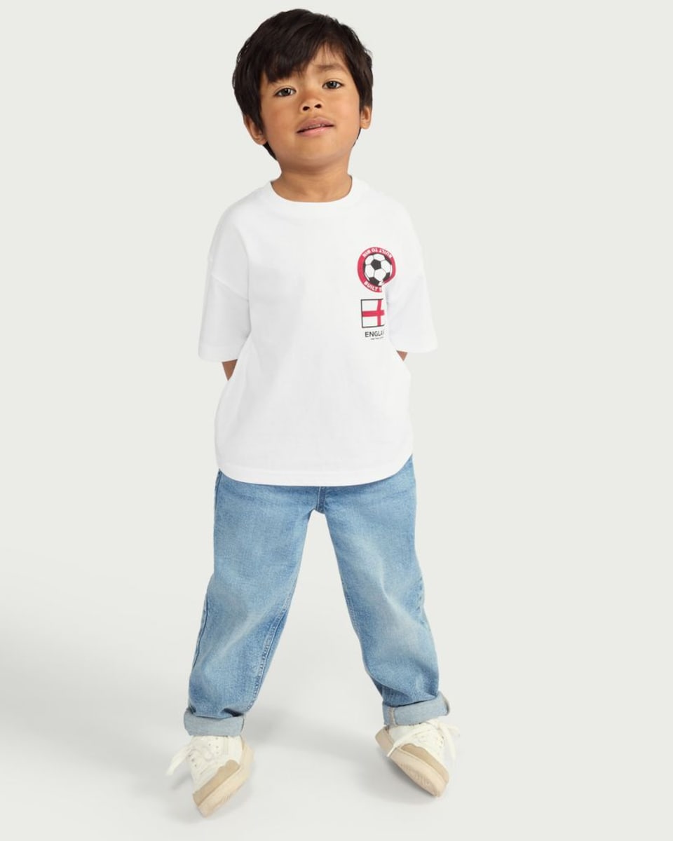 image 1 of F&F Boys Pure Cotton England Football T-Shirt in White