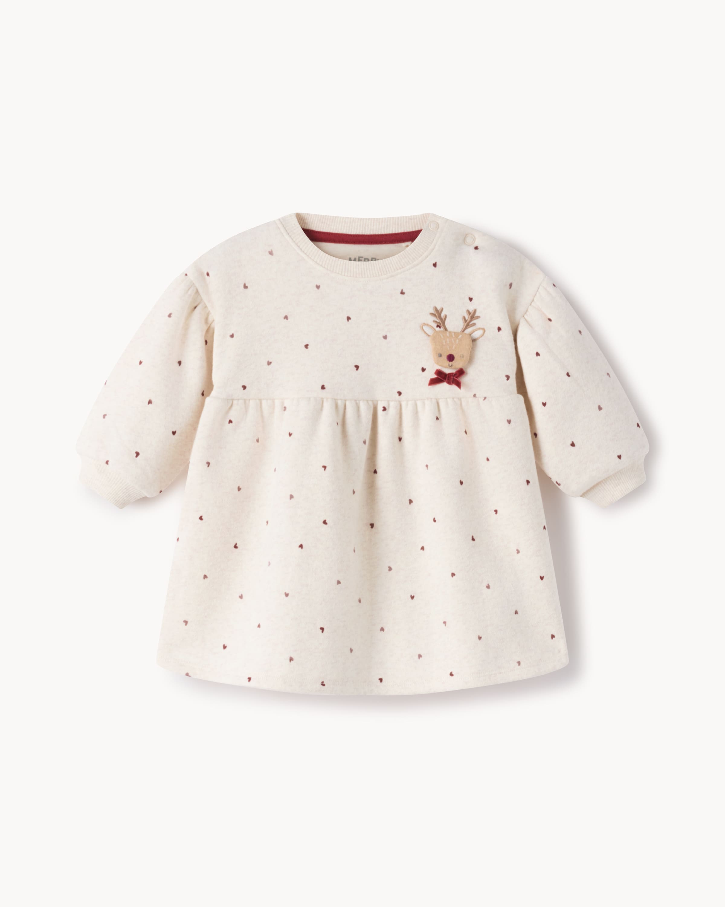 Christmas Baby Cotton Blend Reindeer Dress in Neutral