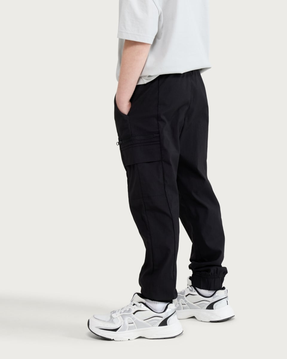 image 1 of F&F Active Boys TECHSPORT Cuffed Cargo Joggers in Black