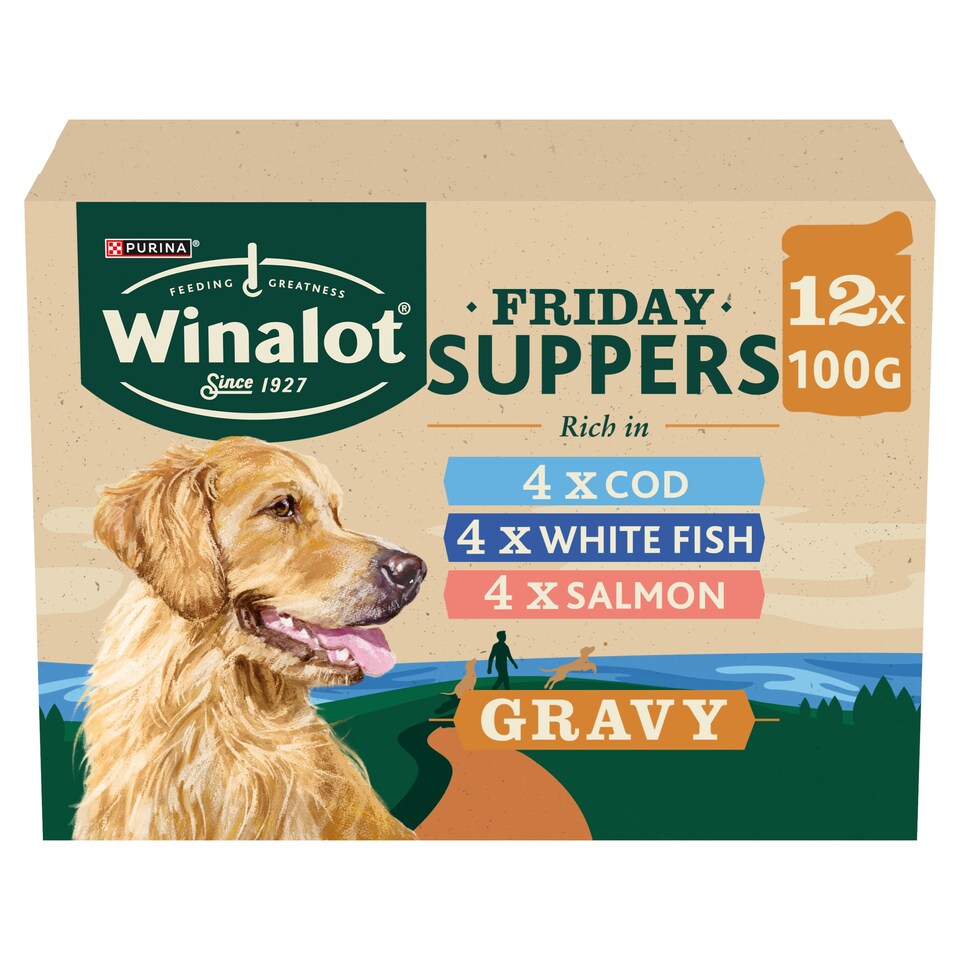image 1 of WINALOT Friday Suppers Mixed Variety Fish in Gravy Wet Dog Food 12x100g