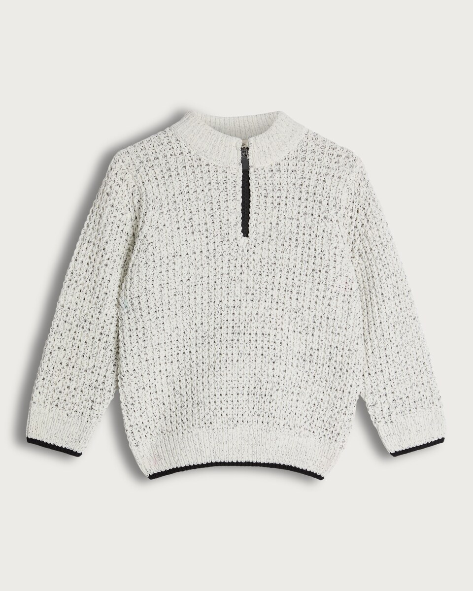 image 1 of F&F Boys Chenille Half-Zip Knitted Jumper in Ecru