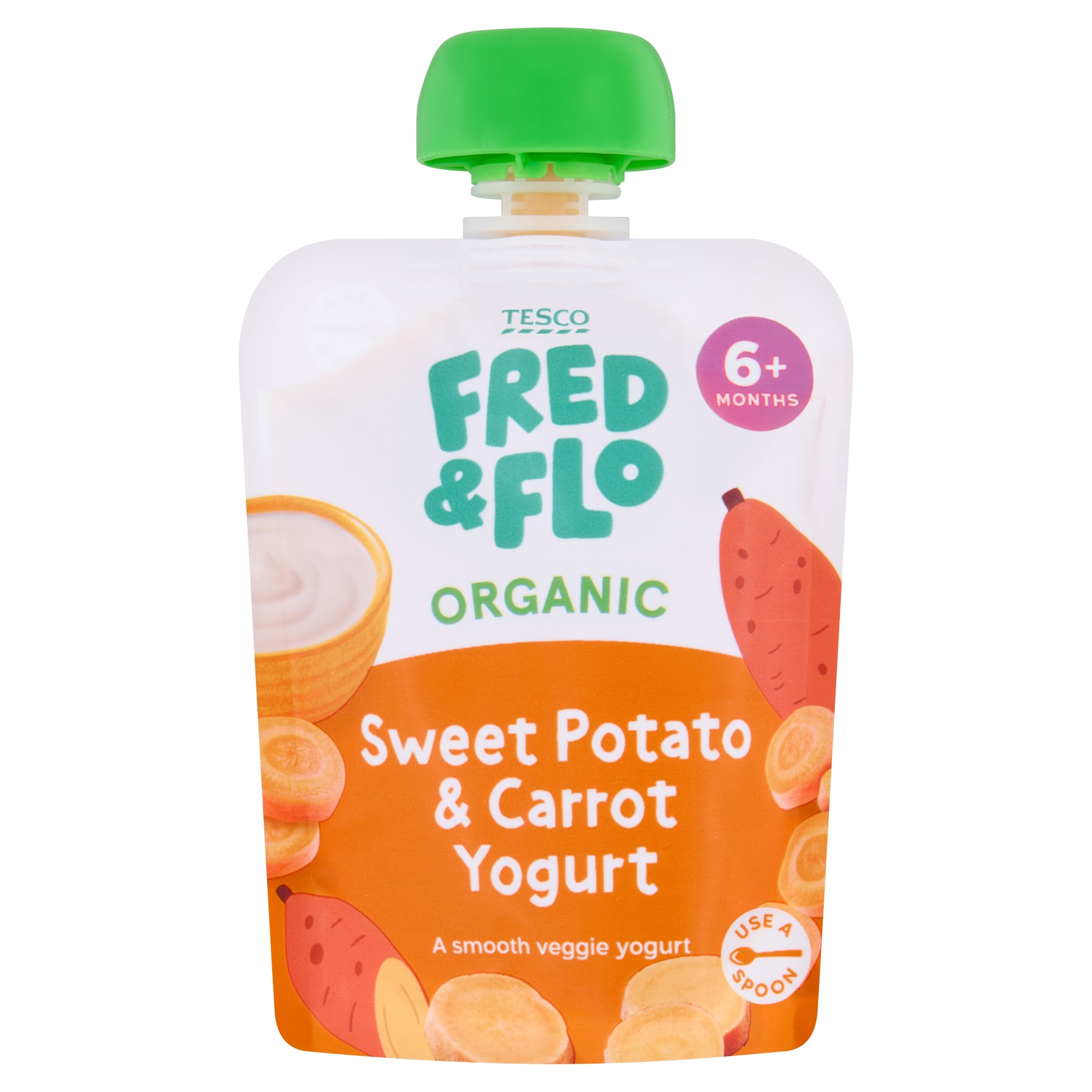 Tesco Fred & Flo Organic Sweet Potato & Carrot Natural Yoghurt 90g