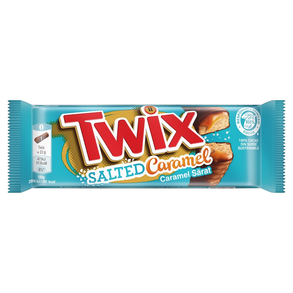 Twix Salted Caramel Biscuit Bar with Caramel Dipped in Milk Chocolate 2 x 23 g (46 g)