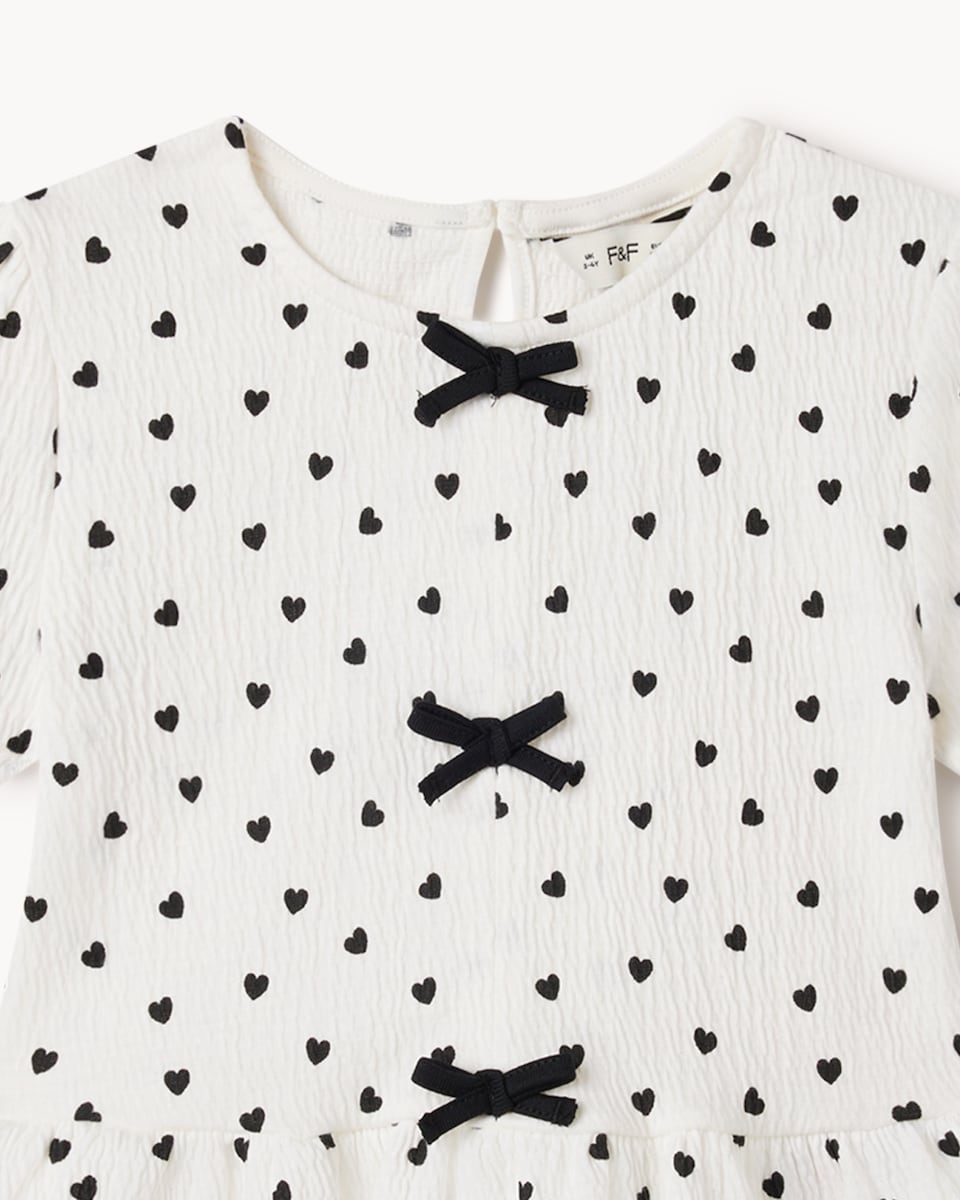 image 1 of F&F Girls 2-Piece Heart Print Top and Trousers Set in Multi Black White