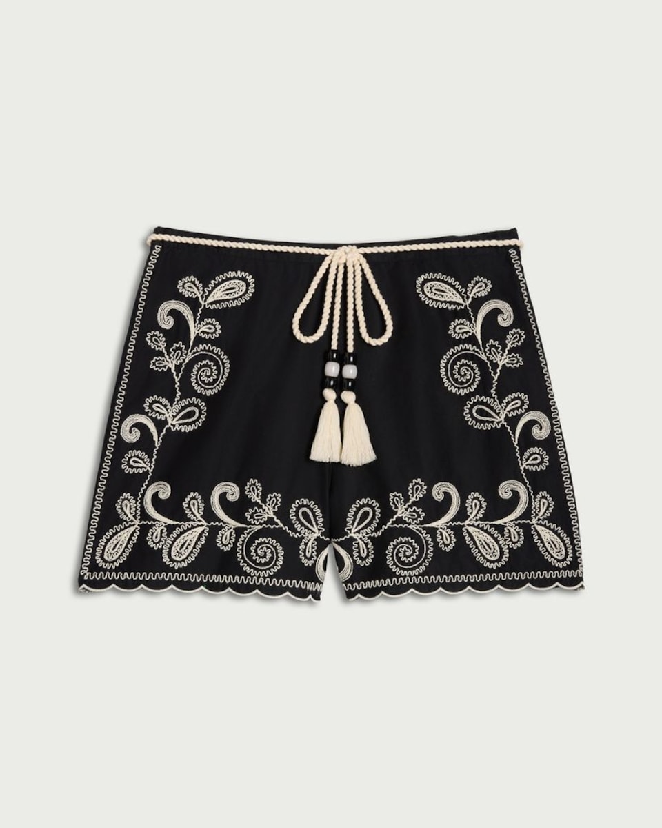 image 1 of The F&F Edit Cotton Rich Embroidered Co-ord Shorts  in Black