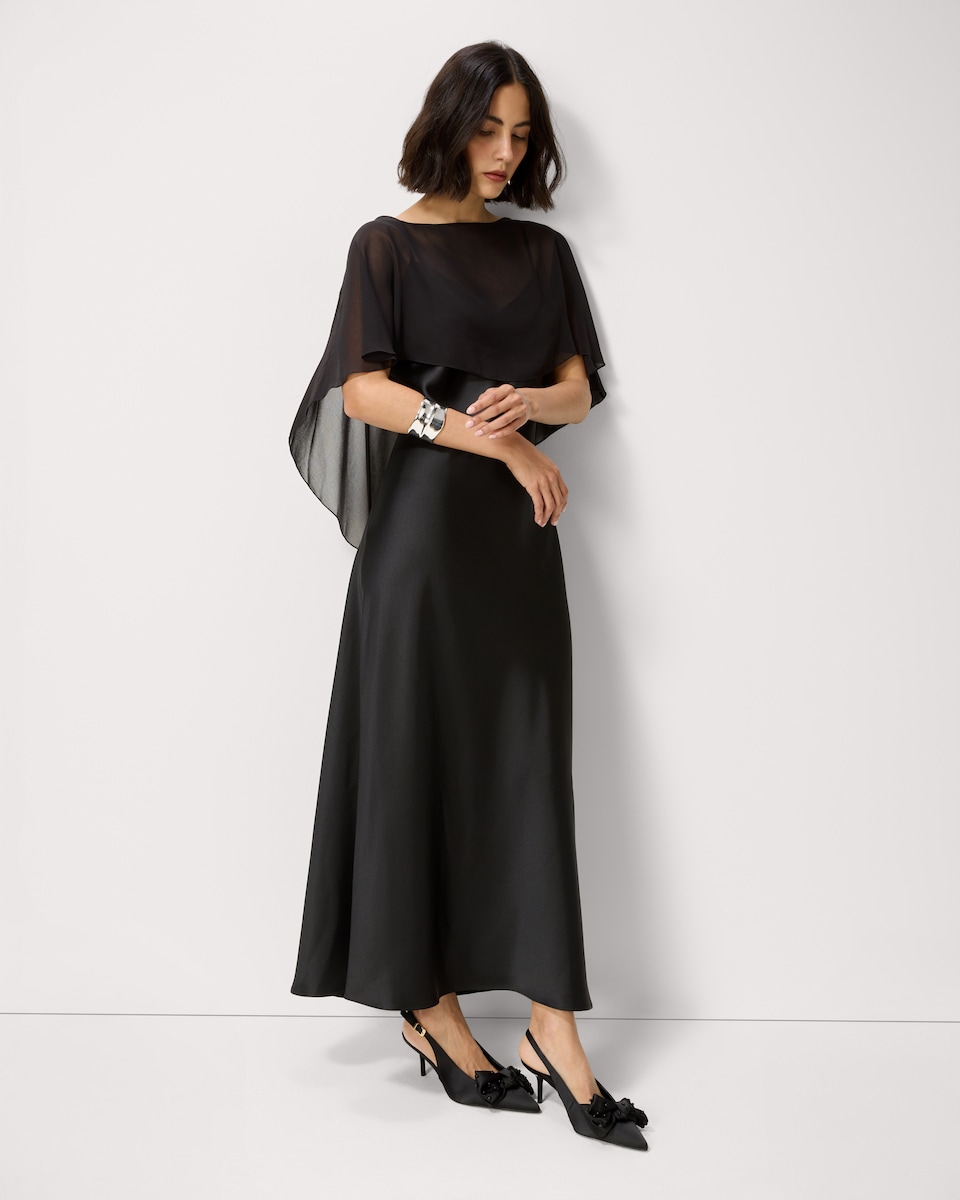 image 1 of F&F Satin Cape Midi Dress in Black