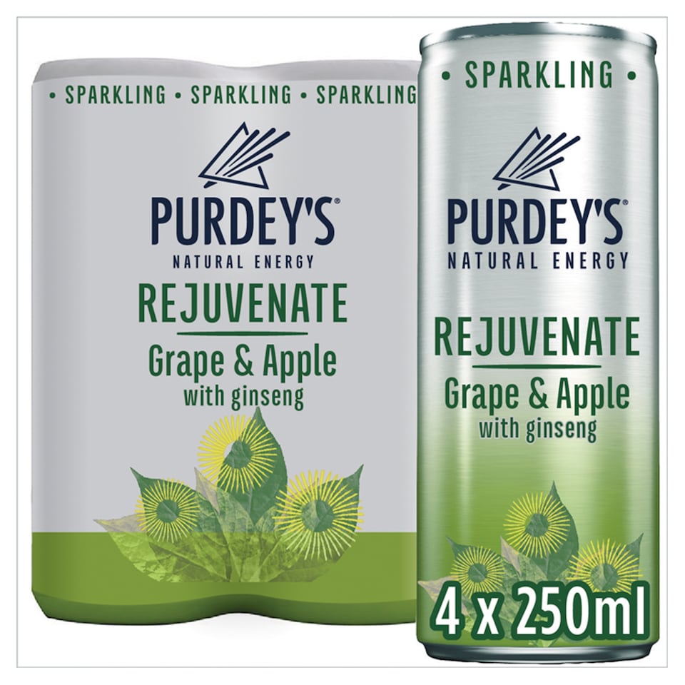 image 1 of Purdey's Rejuvenate Sparkling Grape & Apple with Ginseng 4x250ml