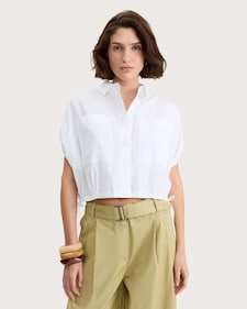 F&F Pure Cotton Poplin Tie Side Short Sleeved Shirt in White