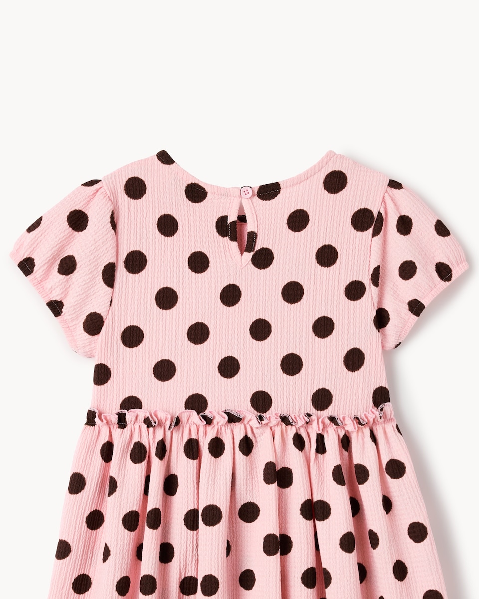 image 1 of F&F Girls Textured Polka Dot Bow Dress in Pink