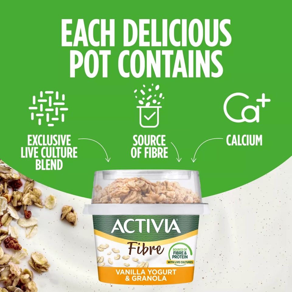 image 1 of Activia Vanilla Yoghurt & Honey Granola Breakfast Topper with Spoon 165g