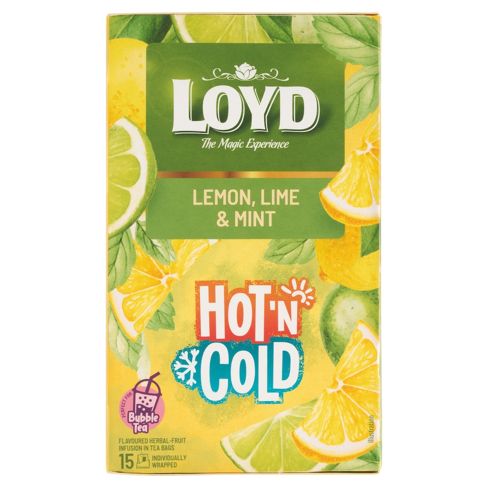 obrázok 1 z Loyd Hot'n Cold bylinno-ovocný čaj s mätou a citrónovo-limetkovou príchuťou 15 x 2 g (30 g)