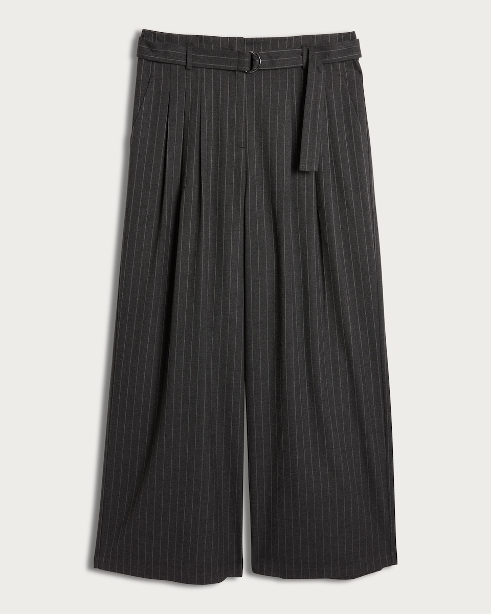 F&F Pinstripe Wide Leg Belted Trousers in Grey