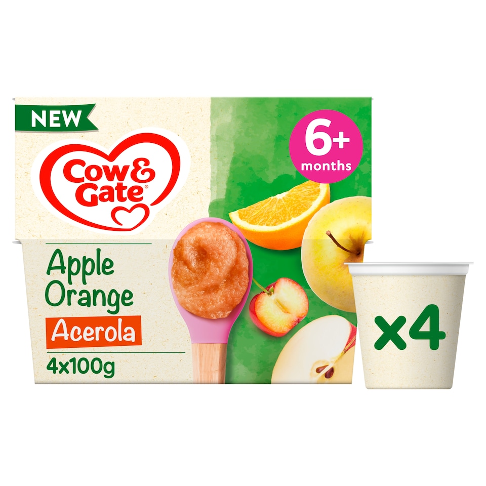 image 1 of Cow & Gate Pots Apple Orange Accerola 4x100g