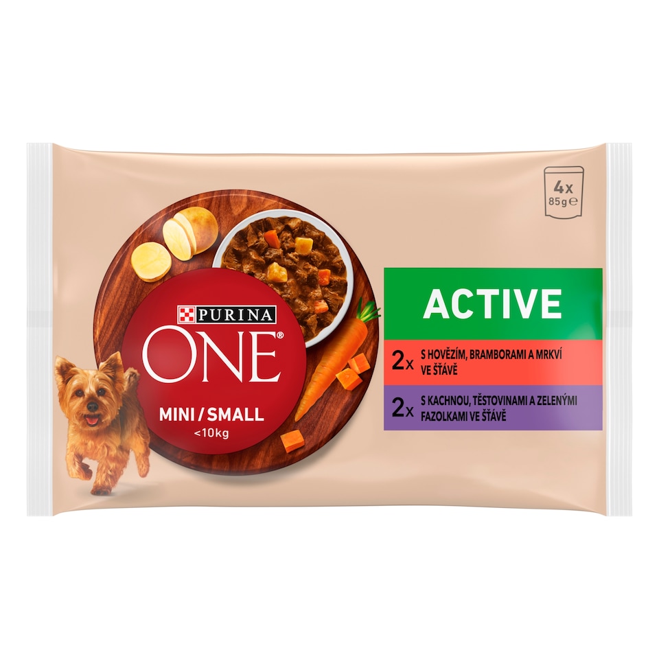 obrázok 1 z Purina ONE Mini Dog Active kapsičky pre psov hovädzie, kačica v šťave 4 × 85 g
