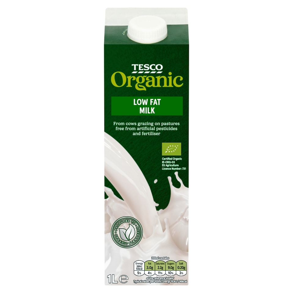 Tesco Fresh Organic Low Fat Milk 1L