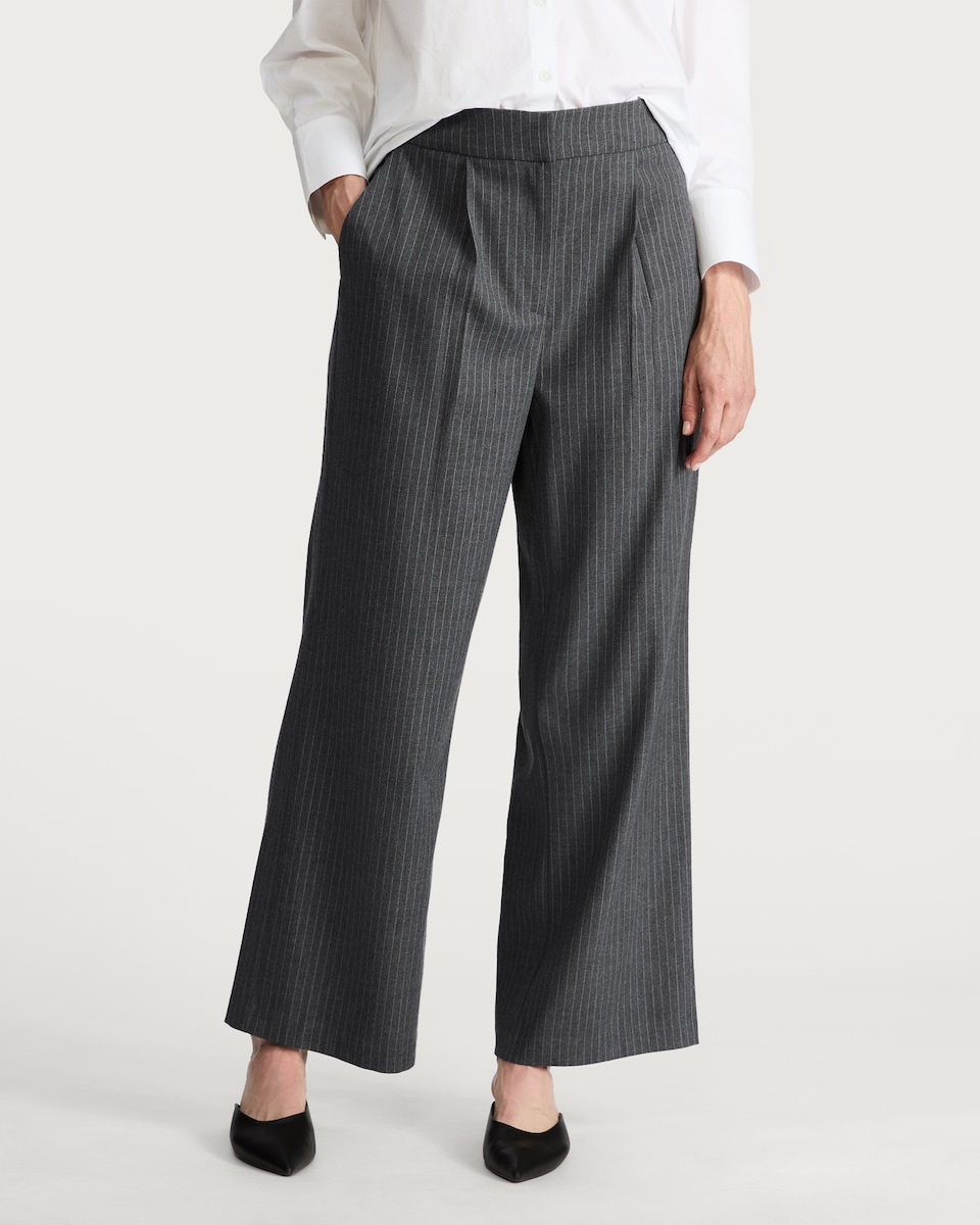 image 1 of F&F Pinstripe Wide Leg Trousers in Grey