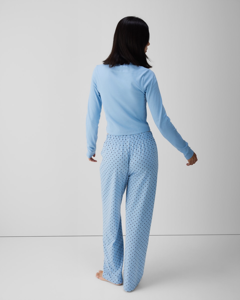 image 1 of F&F Cotton Rich Long Sleeved Pyjama Top in Blue