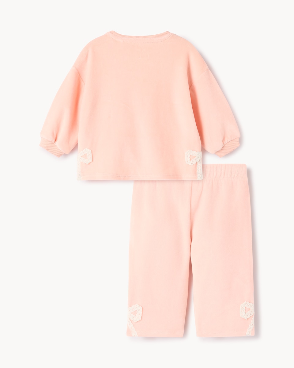 image 1 of F&F Baby Velour Bow Top & Bottom Set in Pink
