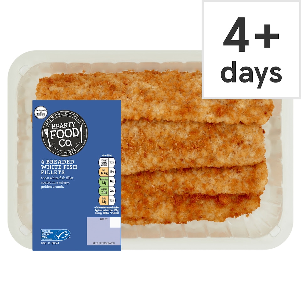 Hearty Food Co. 4 Breaded Fish Fillets 600G