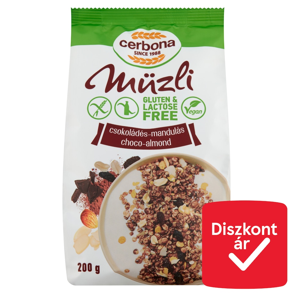Cerbona gluténmentes, laktózmentes csokoládés-mandulás müzli 200 g