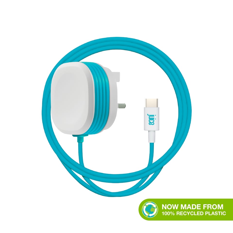 image 1 of Juice 25W Mains Home Charger Plug With Integrated USB C Phone Charger Cable 1.5M White