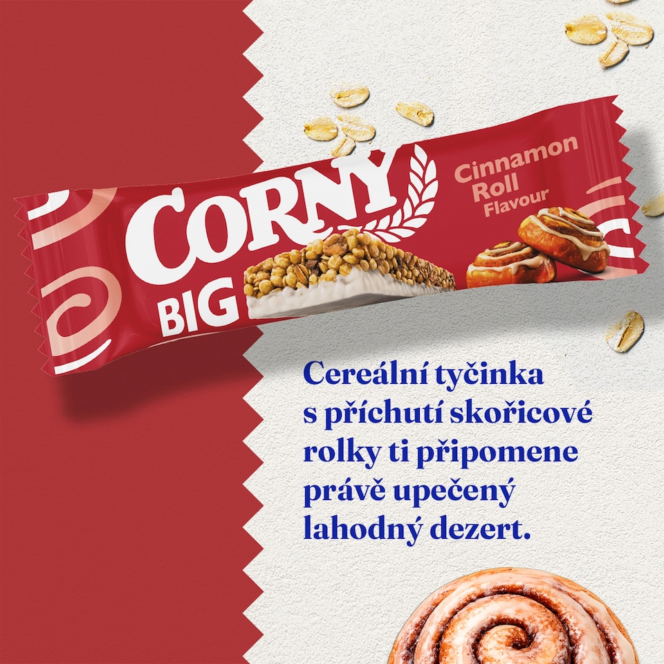 Obrázek 1 pro produkt Corny Big Cereální tyčinka s příchutí skořicové rolky polomáčená v bílé polevě 40g