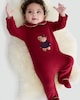 image 1 of F&F Baby Velour Teddy Bear Sleepsuit in Red