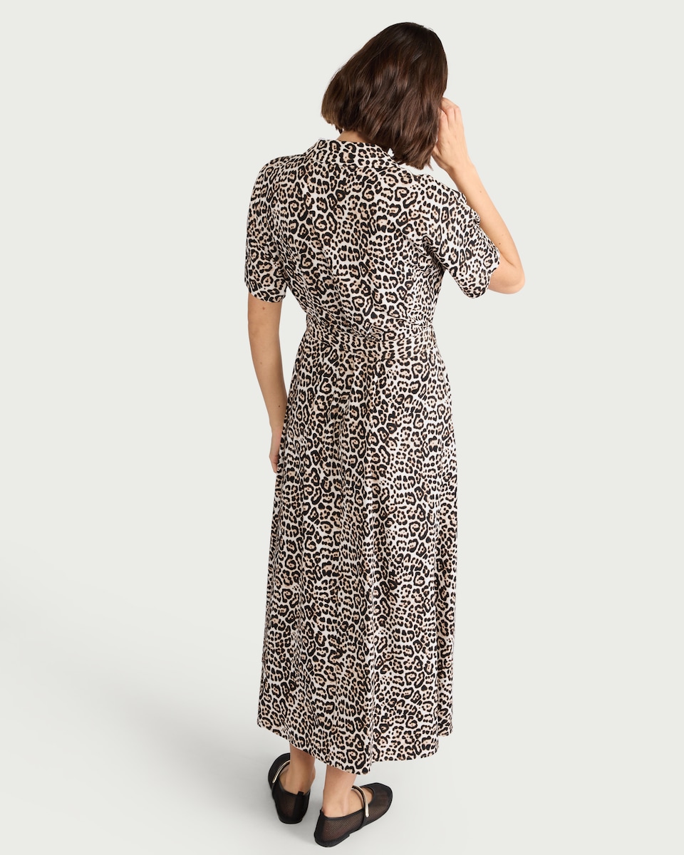 image 1 of F&F Leopard Print Collared Midi Dress in Multi Brown