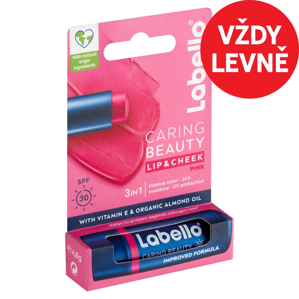 Labello Caring Beauty Lip & Cheek Pink Barevný balzám na rty a tváře OF 30 4,8g