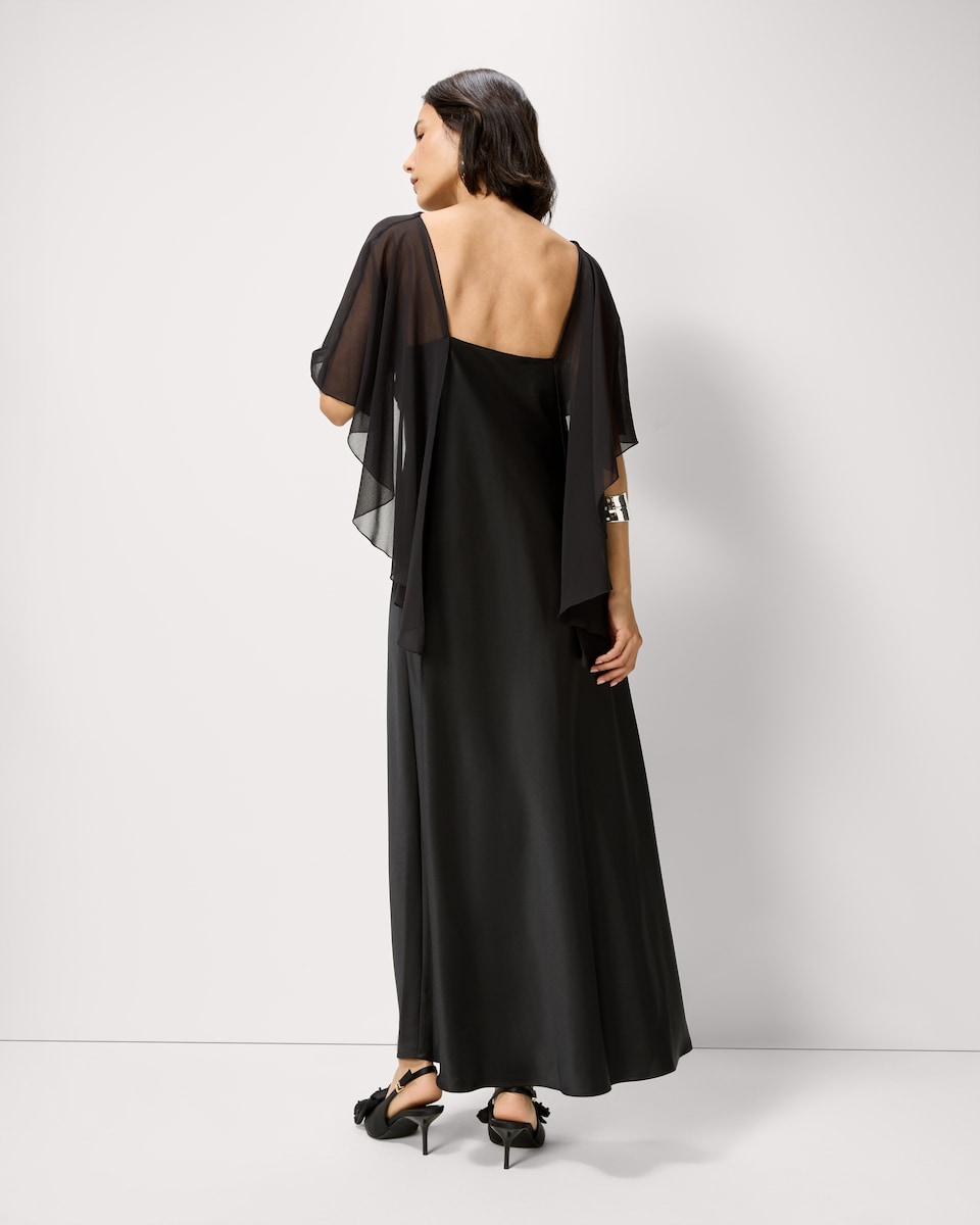 image 1 of F&F Satin Cape Midi Dress in Black