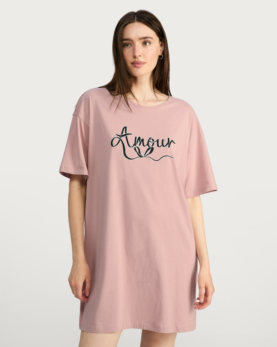 image 1 of F&F Pure Cotton Amour Print Short Sleeved Nightdress in Multi Pink