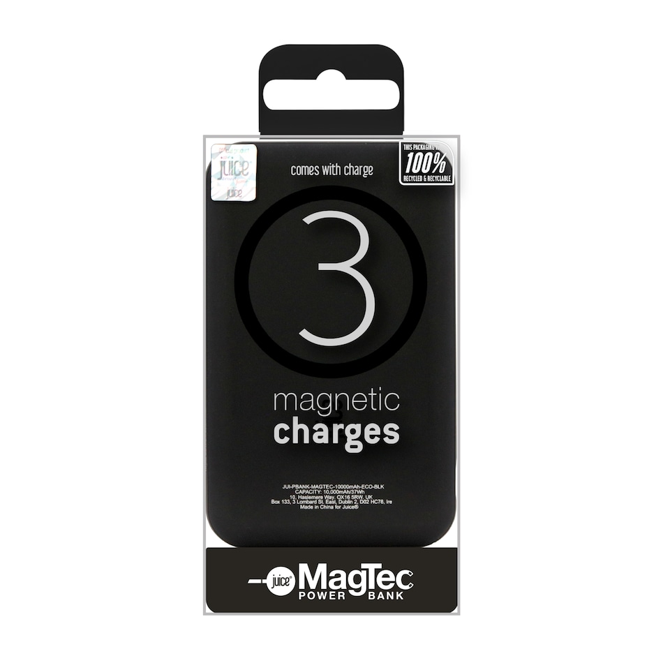 Juice 3 Charge MagTec Powerbank Phone Charger 10,000 mAh Black