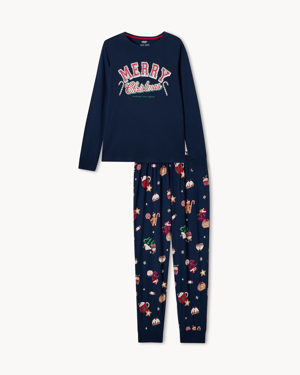 image 1 of Christmas Pure Cotton Merry Christmas Matching Family Pyjama Set in Navy