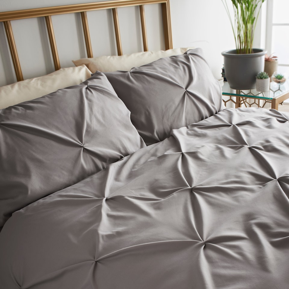 image 1 of Cosmoliving Grey Pintuck Duvet Set Kingsize