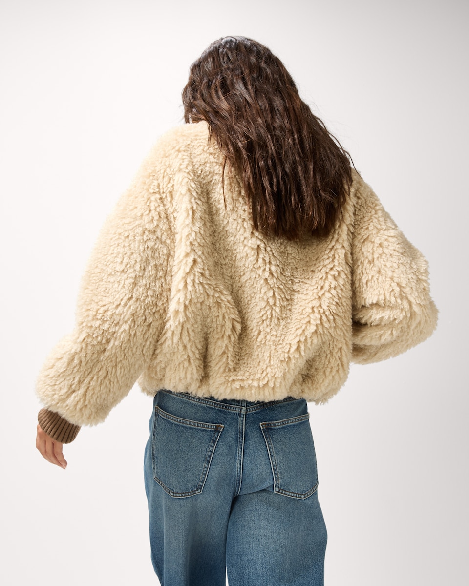 image 1 of F&F Borg High Neck Jacket in Neutral