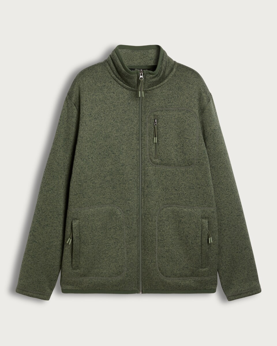 image 1 of F&F Fleece Snit Textured Zip Pocket Jacket in Khaki