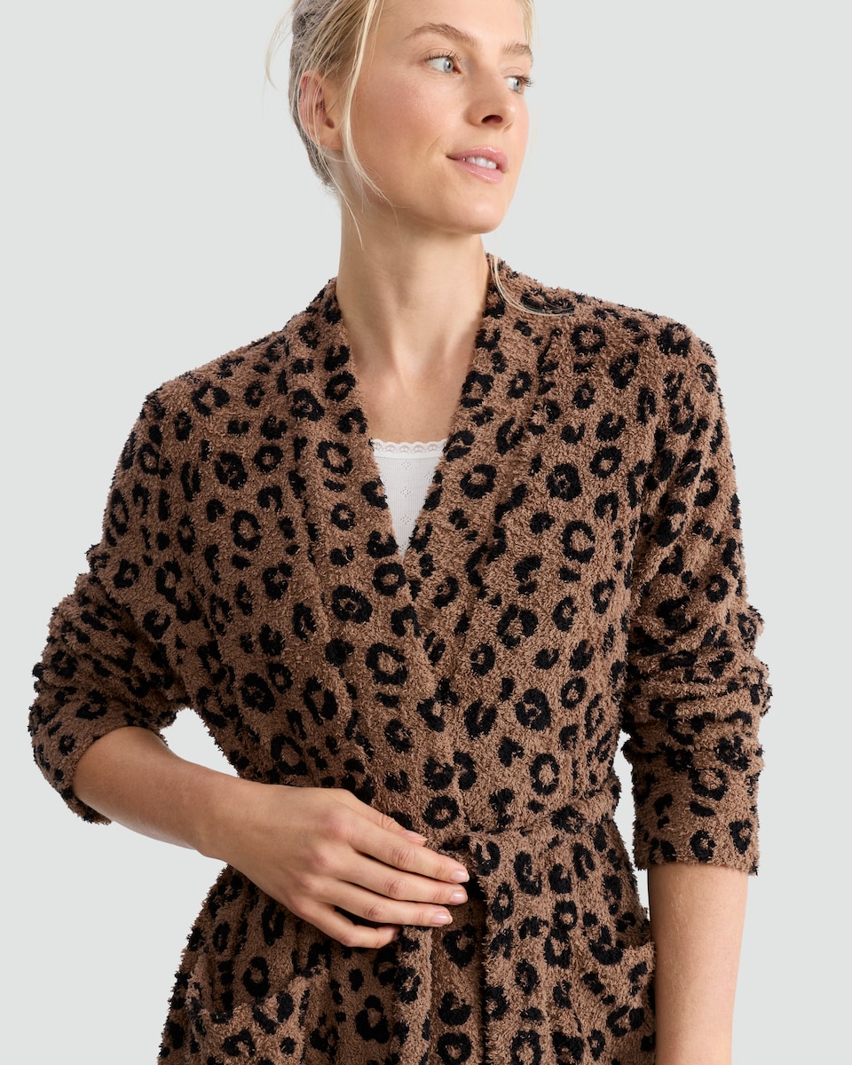 image 1 of F&F Fleece Leopard Print Dressing Gown in Multi Brown