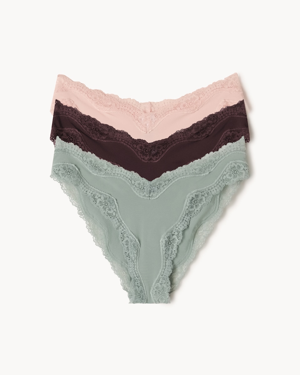 image 1 of F&F 3-Pack Lace Trim Brazilian Knickers in Multi