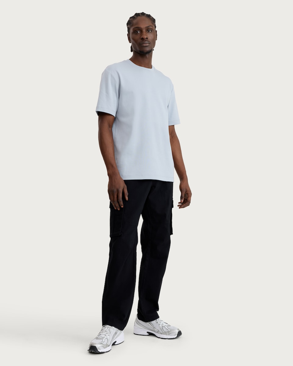 image 1 of F&F Cotton Rich Straight Leg Cargo Trousers in Black