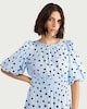image 2 of F&F Shirred Polka Dot Midi Dress in Blue