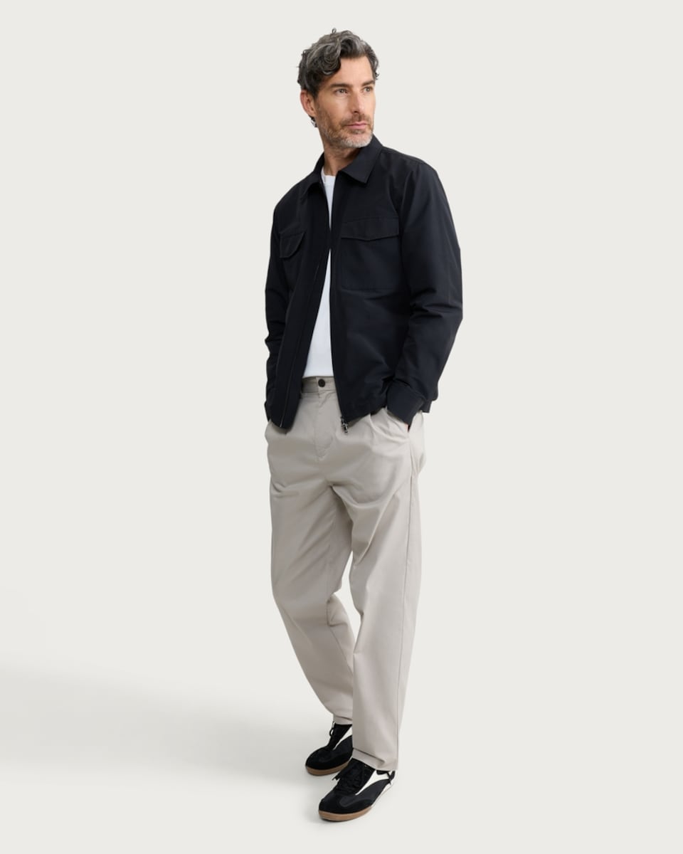 image 1 of The F&F Edit Cotton Rich Double Pleated Chino Trousers in Stone