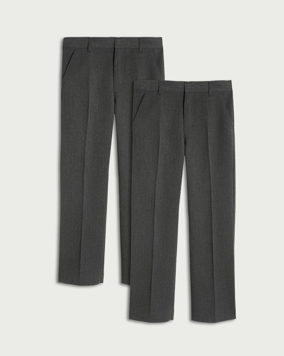image 1 of F&F School Boys 2-Pack Regular Fit Trousers in Grey