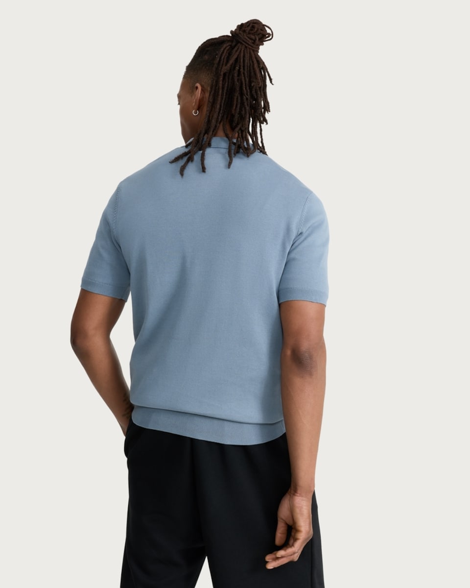 image 1 of F&F Pure Cotton Knitted Short Sleeved Polo Shirt in Blue