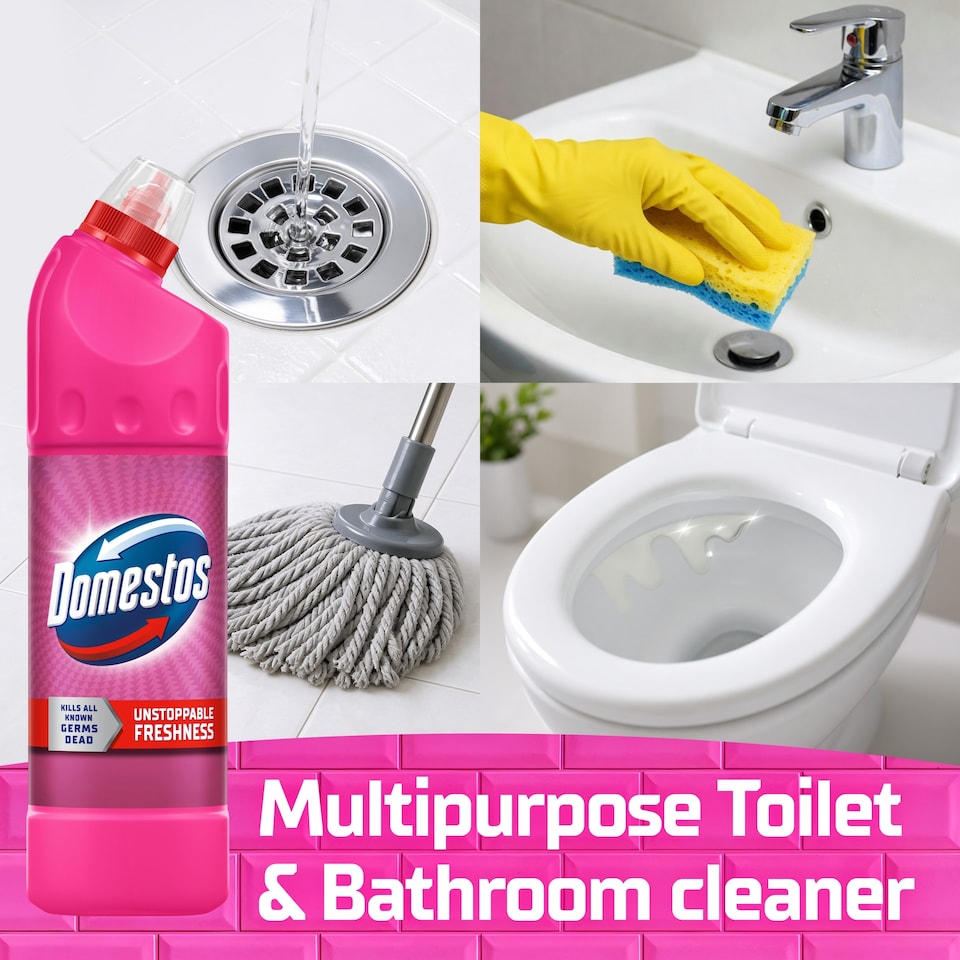 image 1 of Domestos Thick Bleach Pink Toilet & Bathroom Cleaner 750ml