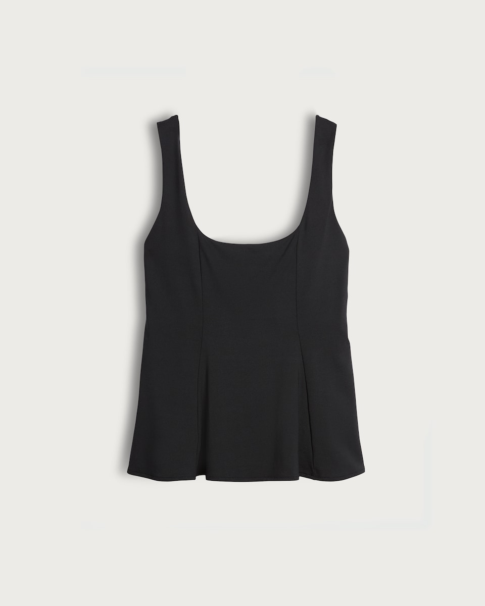 image 1 of F&F Polyamide Square Neck Sleeveless Peplum Top in Black