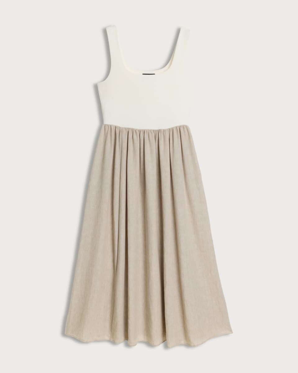image 1 of F&F Contrast Panel Sleeveless Midi Dress in Neutral