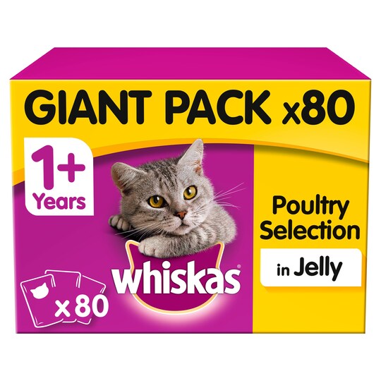 Whiskas Cat Food Pouch 1+ Poultry Selection Cuts In Jelly 80X100g